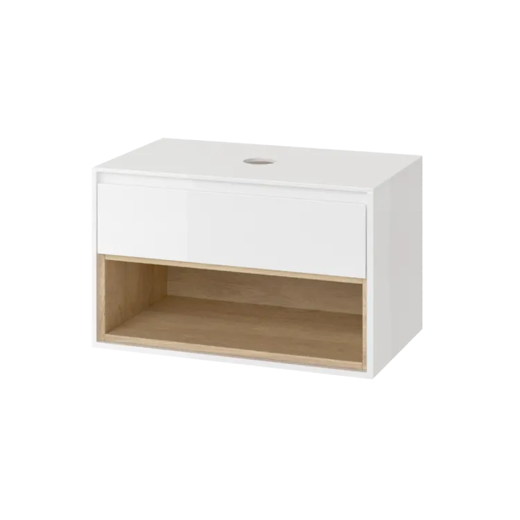 Excellent Tuto szafka wisząca 80 cm podumywalkowa z blatem, biały połysk/dąb MLEX.0102.800.WHBL