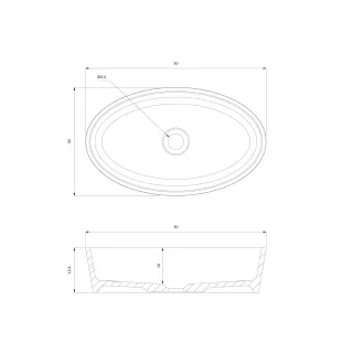 Omnires BARI M+ umywalka nablatowa, 50 x 30 cm, biały/czarny połysk BARI500UNBCP