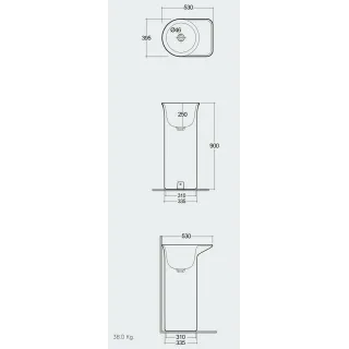RAK Ceramics VALET Umywalka wolnostojąca 53x39,5x90 cm Blat P odpływ do podłogi biały połysk VALFS5300AWHA,