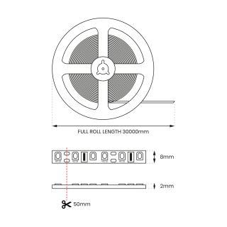 Taśma COB 480/m 3000K IP20 24V 30m EKPL448