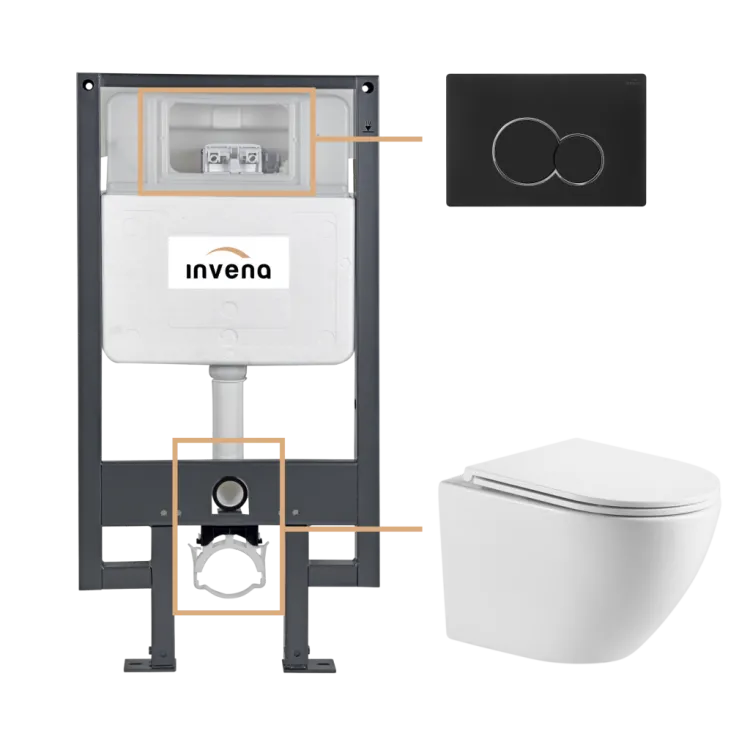 Invena ZESTAW PODTYNKOWY WC LIMNOS Z PRZYCISKIEM 601 CZARNY CK-93-014