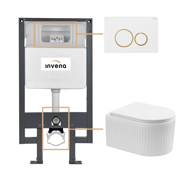 Invena ZESTAW PODTYNKOWY WC GLAMOUR Z PRZYCISKIEM 604 BIAŁY-ZŁOTY CK-92-043