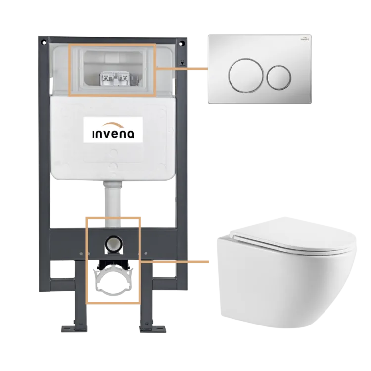 Invena ZESTAW PODTYNKOWY WC LIMNOS Z PRZYCISKIEM 604 CHROM CK-93-041