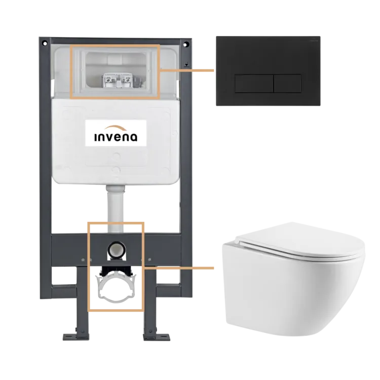 Invena ZESTAW PODTYNKOWY WC LIMNOS Z PRZYCISKIEM 603 CZARNY CK-93-034