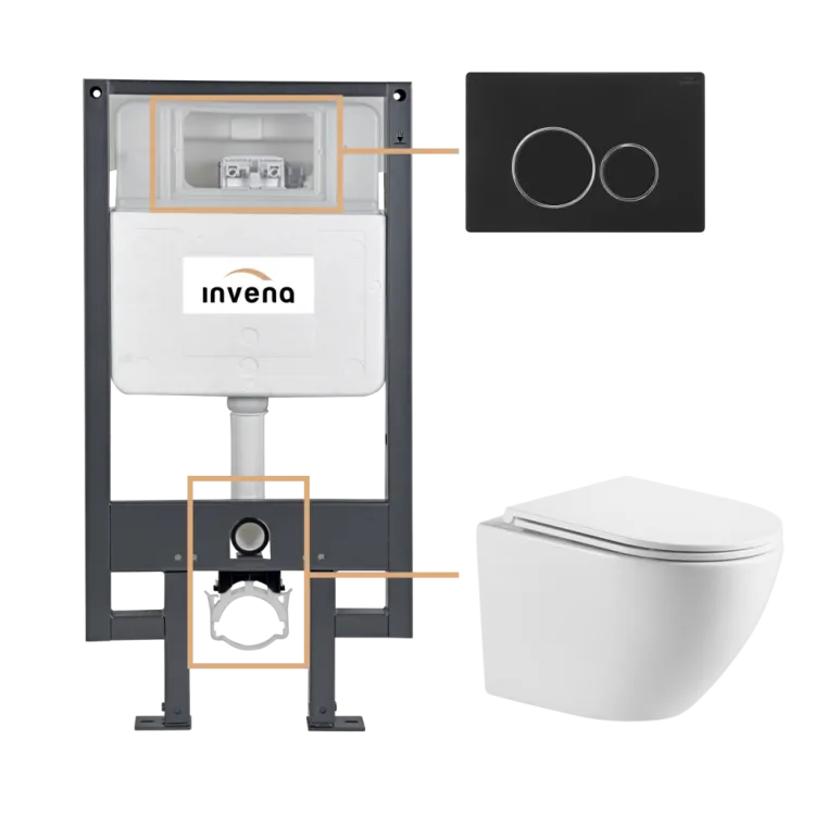 Invena ZESTAW PODTYNKOWY WC LIMNOS Z PRZYCISKIEM 604 CZARNY CK-93-044