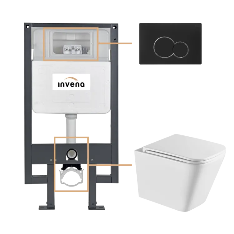 Invena ZESTAW PODTYNKOWY WC FLORINA Z PRZYCISKIEM 601 CZARNY CK-94-014
