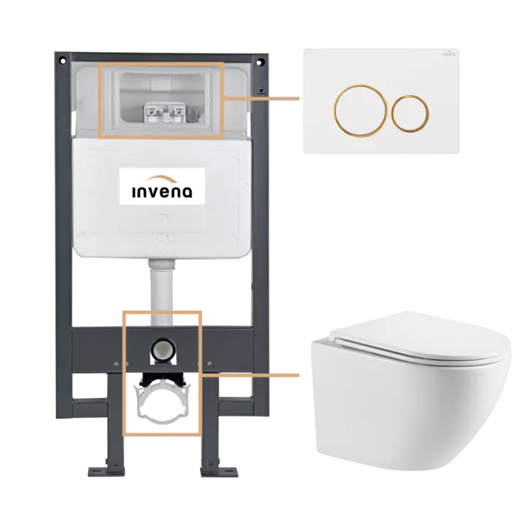 Invena ZESTAW PODTYNKOWY WC LIMNOS Z PRZYCISKIEM 604 BIAŁY-ZŁOTY CK-93-043