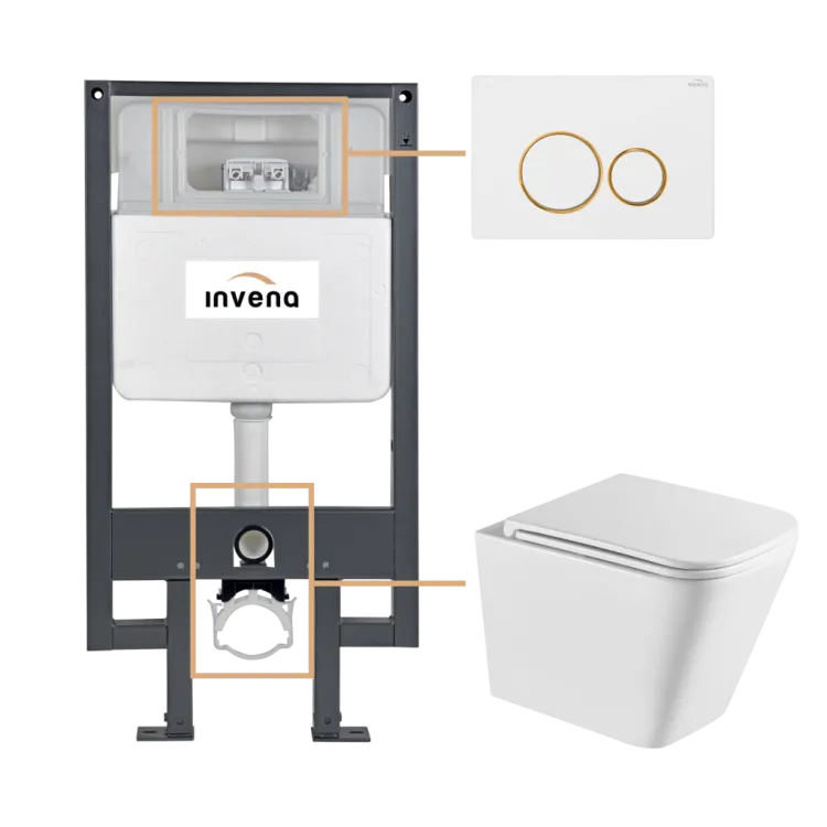 Invena ZESTAW PODTYNKOWY WC FLORINA Z PRZYCISKIEM 604 BIAŁY-ZŁOTY CK-94-043