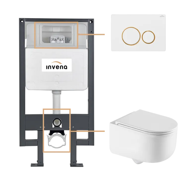 Invena ZESTAW PODTYNKOWY WC KORFU Z PRZYCISKIEM 604 BIAŁY-ZŁOTY CK-95-043