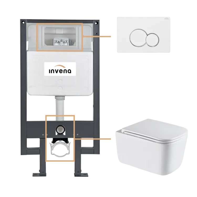 Invena ZESTAW PODTYNKOWY WC MALAGA Z PRZYCISKIEM 601 BIAŁY CK-96-012