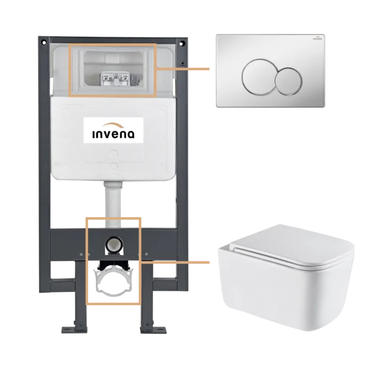 Invena ZESTAW PODTYNKOWY WC MALAGA Z PRZYCISKIEM 601 CHROM CK-96-011