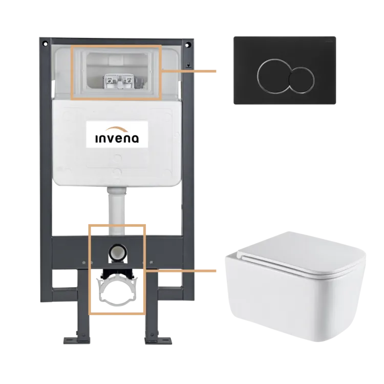 Invena ZESTAW PODTYNKOWY WC MALAGA Z PRZYCISKIEM 601 CZARNY CK-96-014
