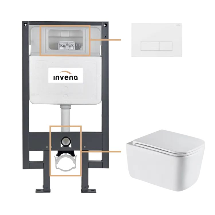 Invena ZESTAW PODTYNKOWY WC MALAGA Z PRZYCISKIEM 603 BIAŁY CK-96-032