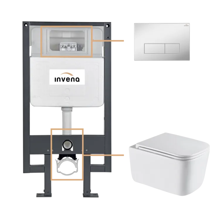 Invena ZESTAW PODTYNKOWY WC MALAGA Z PRZYCISKIEM 603 CHROM CK-96-031