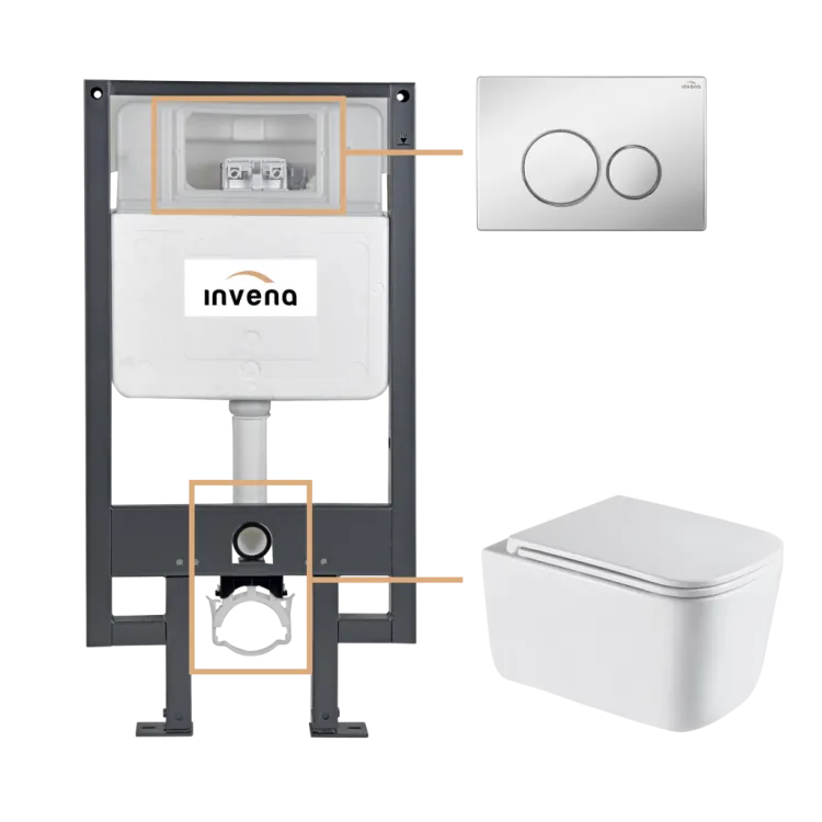 Invena ZESTAW PODTYNKOWY WC MALAGA Z PRZYCISKIEM 604 CHROM CK-96-041