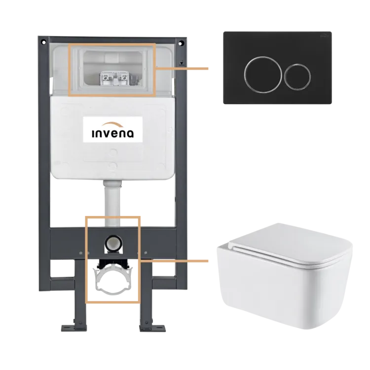 Invena ZESTAW PODTYNKOWY WC MALAGA Z PRZYCISKIEM 604 CZARNY CK-96-044