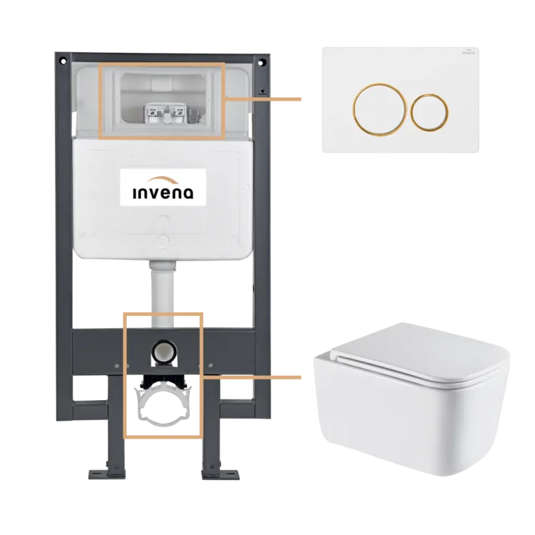 Invena ZESTAW PODTYNKOWY WC MALAGA Z PRZYCISKIEM 604 BIAŁY-ZŁOTY CK-96-043