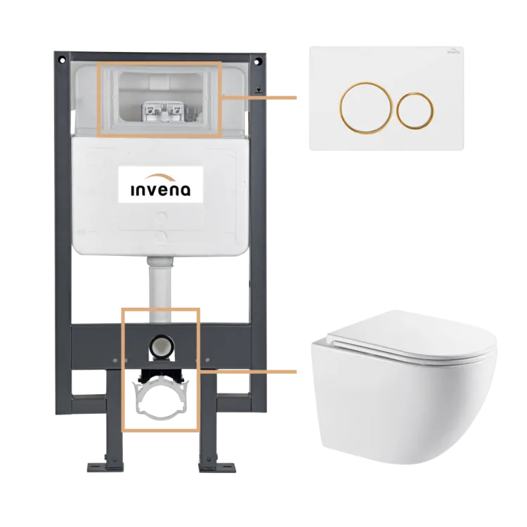 Invena ZESTAW PODTYNKOWY WC ASTRI Z PRZYCISKIEM 604 BIAŁY-ZŁOTY CK-87-043