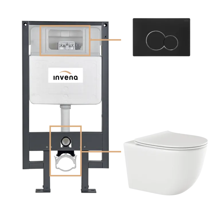Invena ZESTAW PODTYNKOWY WC TINOS Z PRZYCISKIEM 601 CZARNY CK-91-014
