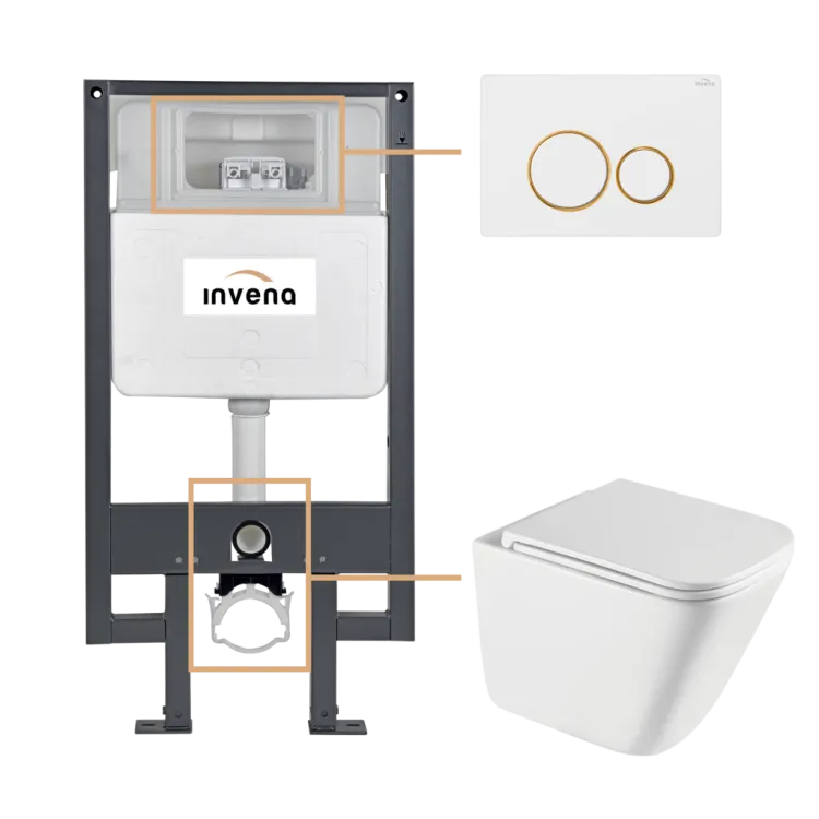 Invena ZESTAW PODTYNKOWY WC PATRAS Z PRZYCISKIEM 604 BIAŁY-ZŁOTY CK-97-043