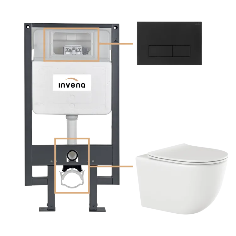 Invena ZESTAW PODTYNKOWY WC TINOS Z PRZYCISKIEM 603 CZARNY CK-91-034