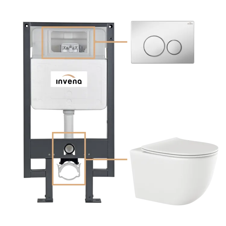 Invena ZESTAW PODTYNKOWY WC TINOS Z PRZYCISKIEM 604 CHROM CK-91-041