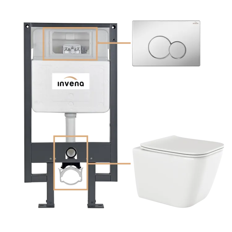 Invena ZESTAW PODTYNKOWY WC PAROS Z PRZYCISKIEM 601 CHROM CK-90-011