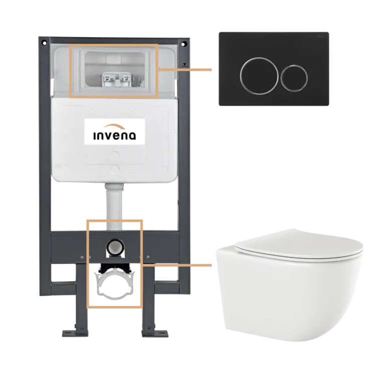 Invena ZESTAW PODTYNKOWY WC TINOS Z PRZYCISKIEM 604 CZARNY CK-91-044