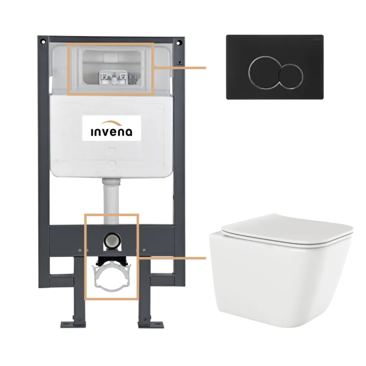 Invena ZESTAW PODTYNKOWY WC PAROS Z PRZYCISKIEM 601 CZARNY CK-90-014