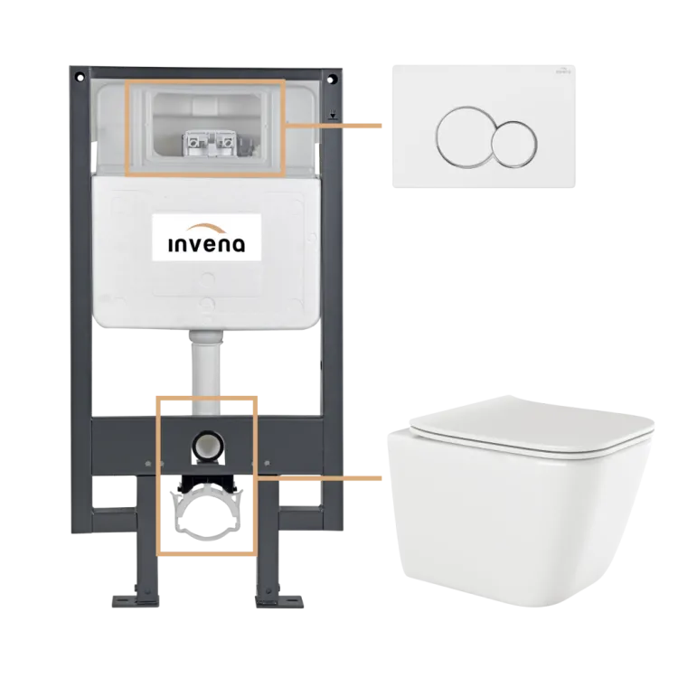 Invena ZESTAW PODTYNKOWY WC PAROS Z PRZYCISKIEM 601 BIAŁY CK-90-012