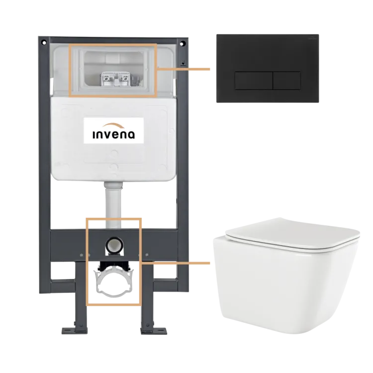 Invena ZESTAW PODTYNKOWY WC PAROS Z PRZYCISKIEM 603 CZARNY CK-90-034