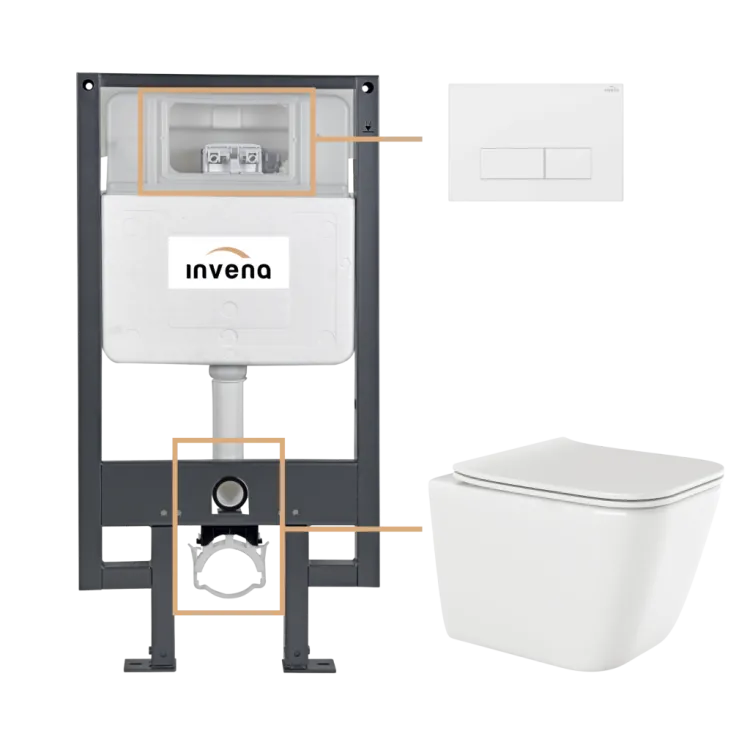 Invena ZESTAW PODTYNKOWY WC PAROS Z PRZYCISKIEM 603 BIAŁY CK-90-032