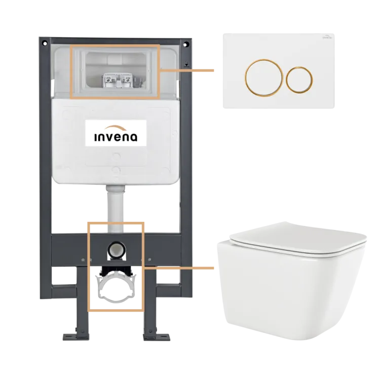 Invena ZESTAW PODTYNKOWY WC PAROS Z PRZYCISKIEM 604 BIAŁY-ZŁOTY CK-90-043