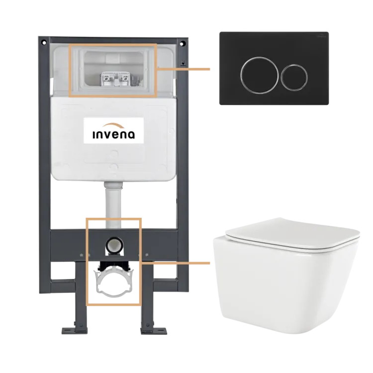 Invena ZESTAW PODTYNKOWY WC PAROS Z PRZYCISKIEM 604 CZARNY CK-90-044