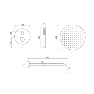 Rea ZESTAW PODTYNKOWY JS-7029BG FOSS CLIF ZŁOTY SZCZOT REA-P5647