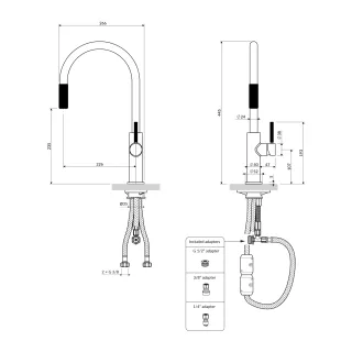 Omnires SWITCH bateria kuchenna z wyciąganą wylewką do podłączenia zestawu filtrującego, grafit szczotkowany SW9059GR