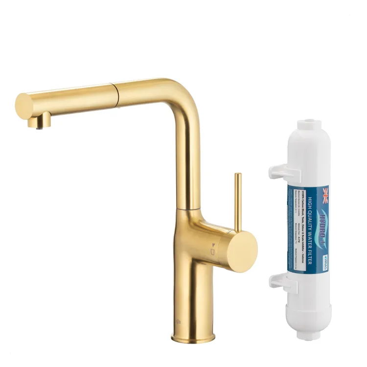 KFA Armatura DUERO PURE MOVE BRUSHED LIGHT GOLD bateria kuchenna z filtracją wody oraz wyciąganą wylewką 6623-422-39