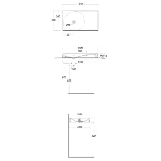RAK Ceramics REMAL Umywalka podwieszana & nablatowa 81 x 46 cm R blat z prawej strony Biały połysk REMWB208100AWHA