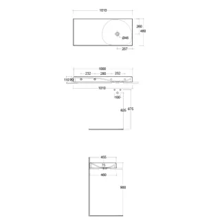 RAK Ceramics REMAL Umywalka podwieszana & nablatowa 101 X 46 cm L blat z lewej strony biały połysk REMWB110100AWHA