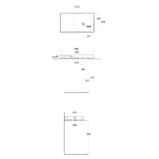 RAK Ceramics REMAL Umywalka podwieszana & nablatowa 81 x 46 cm L blat z lewej strony MICA WHITE REMWB108100600A