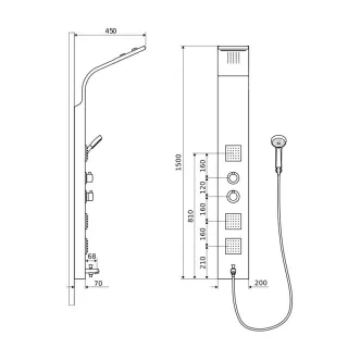 Actima More Termo panel prysznicowy 150x20 cm, stal nierdzewna ARAC.ML9304T