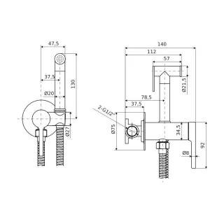 Excellent PI bateria bidetowa bidetta ze słuchawką prysznicową, chrom AREX.1204CR