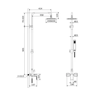 Excellent Keria zestaw prysznicowy z deszczownicą 20 cm, czarny mat AREX.2081BL