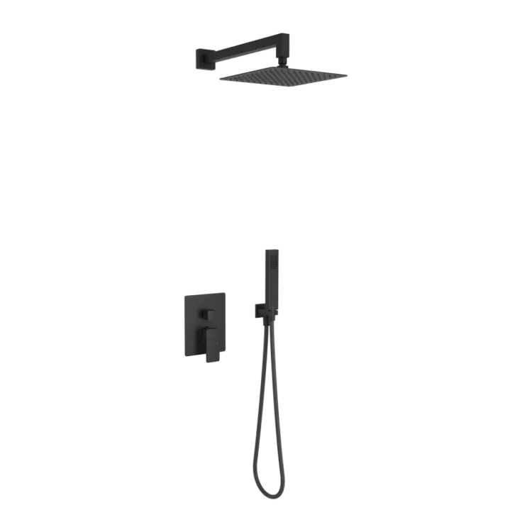 Excellent Keria zestaw prysznicowo-wannowy podtynkowy z deszczownicą 25 x 25 cm, 3 funkcyjny, czarny mat AREX.SET.2047BL