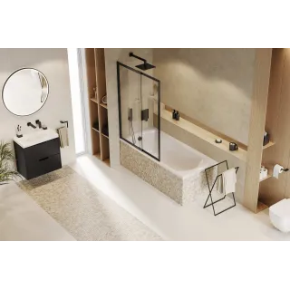 Excellent Keria zestaw prysznicowo-wannowy podtynkowy z deszczownicą 25 x 25 cm, 3 funkcyjny, czarny mat AREX.SET.2047BL