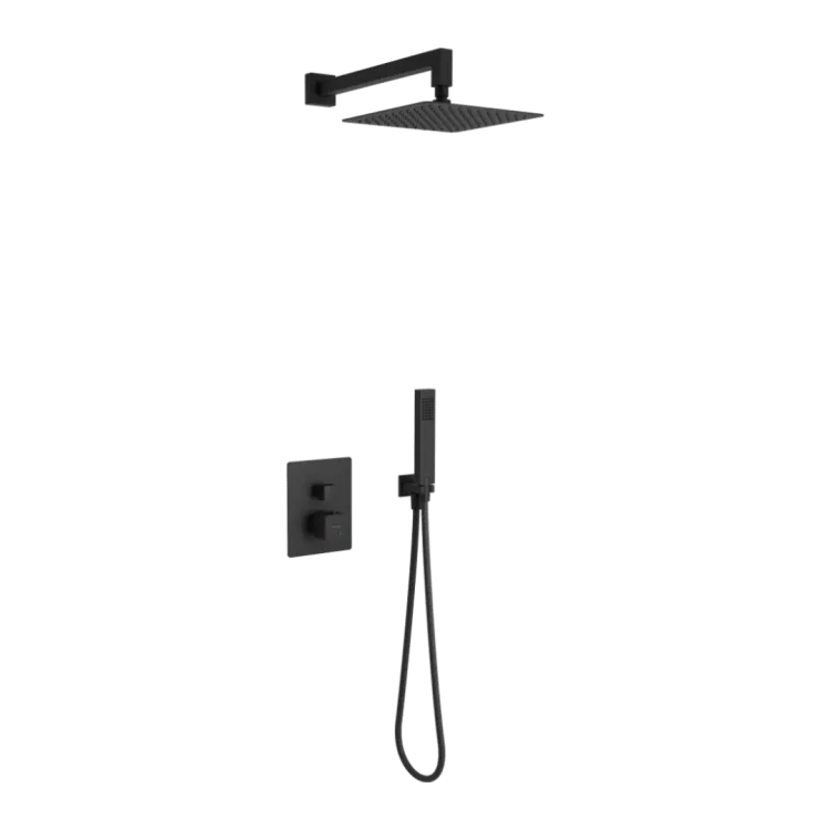 Excellent Keria zestaw prysznicowo-wannowy podtynkowy z deszczownicą 25 x 25 cm, 3 funkcyjny, termostatyczny, czarny mat AREX.SE