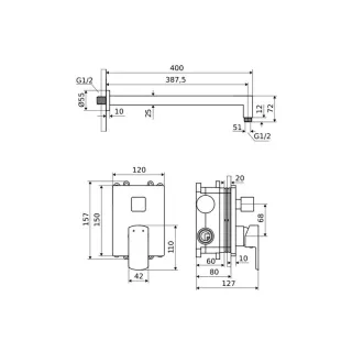 Excellent Pride zestaw prysznicowo-wannowy podtynkowy z deszczownicą 20x20 cm, 2 funkcyjny, chrom AREX.SET.4045CR