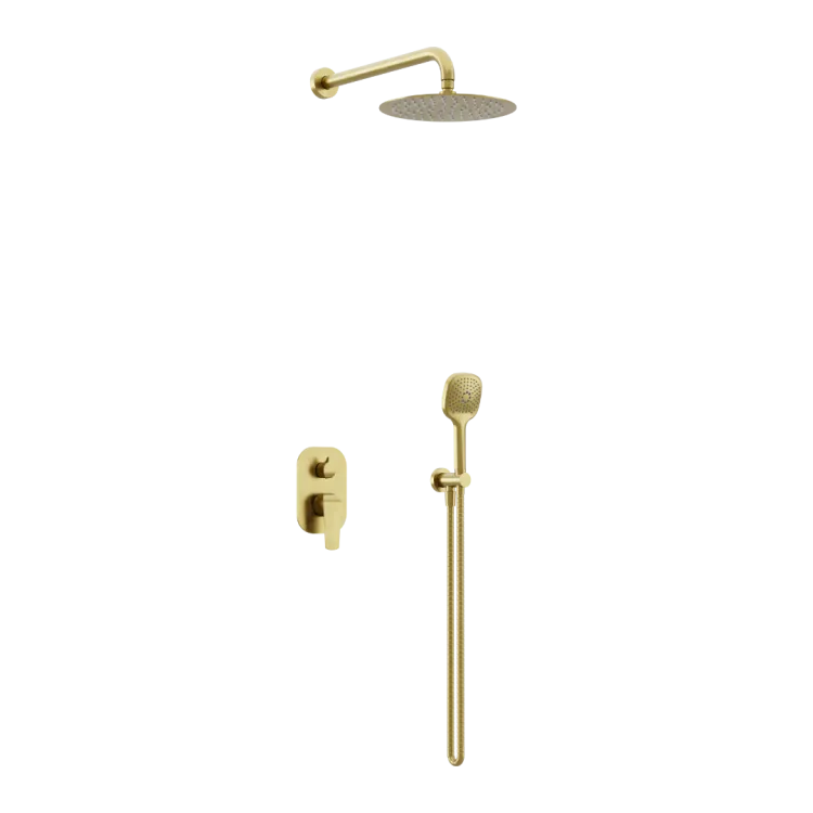 Excellent Clever 2.0 zestaw prysznicowo-wannowy podtynkowy z deszczownicą 25 cm, 2 funkcyjny, złoty szczotkowany AREX.SET.4145GB