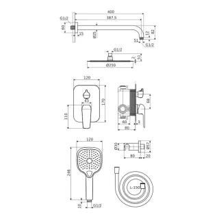 Excellent Clever 2.0 zestaw prysznicowo-wannowy podtynkowy z deszczownicą 25 cm, 2 funkcyjny, złoty szczotkowany AREX.SET.4145GB