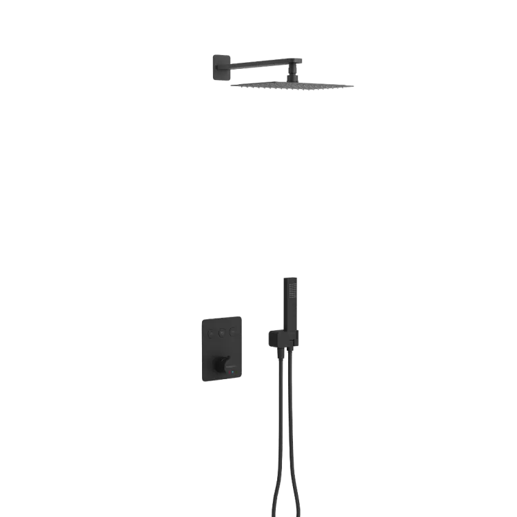 Excellent Krotos zestaw prysznicowo-wannowy podtynkowy z deszczownicą 20x30cm 3 funkcyjny, czarny mat AREX.SET.8046BL